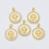 18K Gold Filled Cross Shell Pearl Charm, Cross Pendant for Religious Necklace Bracelet Jewelry Making Supply, 22x25mm, CP2000